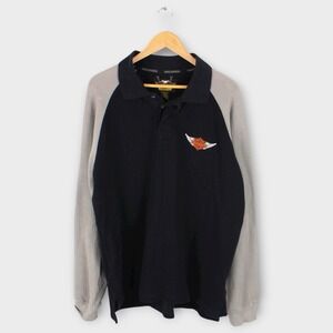 Vintage Harley-Davidson Men's Long Sleeve Polo Rugby Shirt Black Gray Size Large